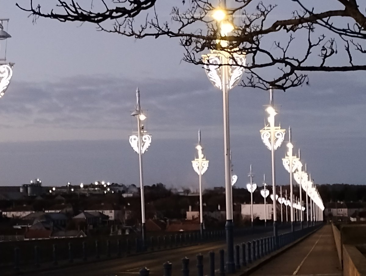 BerwickUTRotary's tweet photo. After a 5am start, the #Christmas lights installed by @BerwickUTRotary on the #Berwick's Royal Tweed Bridge this morning are all working and looking good.
#Rotary https://t.co/bopZYJIbuD