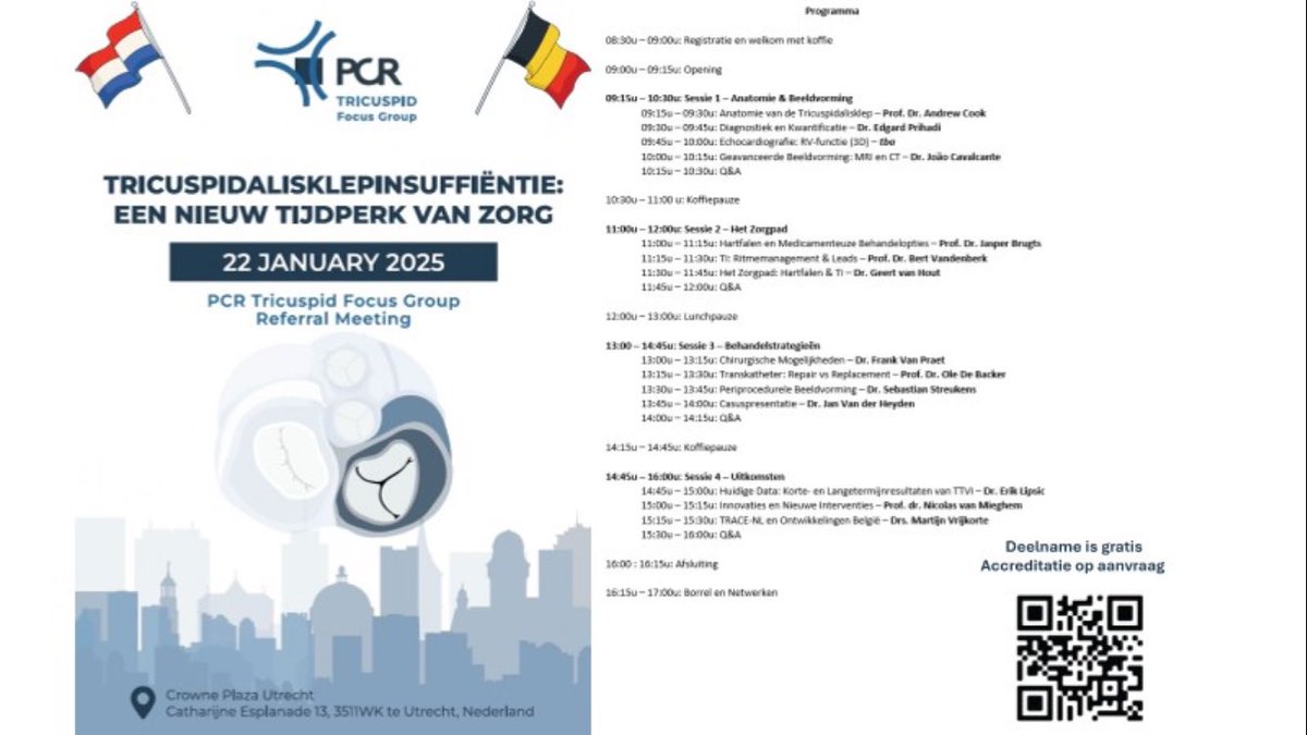 l_rosseel's tweet photo. Alles te weten komen over 🫀tricuspid insufficiëntie in 1 dag? 
Kom dan naar de Belgisch-Nederlandse Tricuspid Focus meeting op 22/01/2025 te Utrecht! 🇧🇪❤️🇳🇱

Gratis deelname, accreditatie in aanvraag

With support of @PCRonline

Meld je aan via: https://t.co/bFjd4p5DDl https://t.co/CbDX6TQb7L