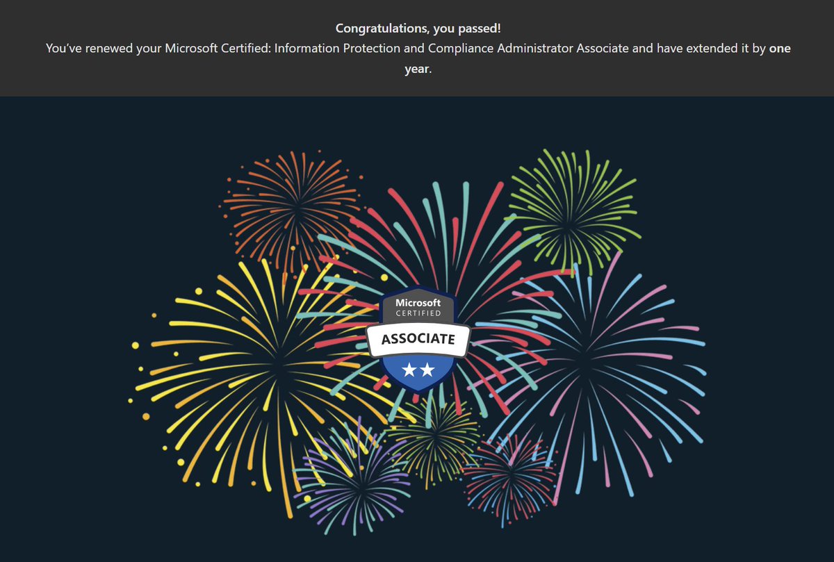 Let's begin this morning by renewing another certification.
SC-400 - Checked!

#Microsoft #ITCertification #Security #DataProtection #Compliance
