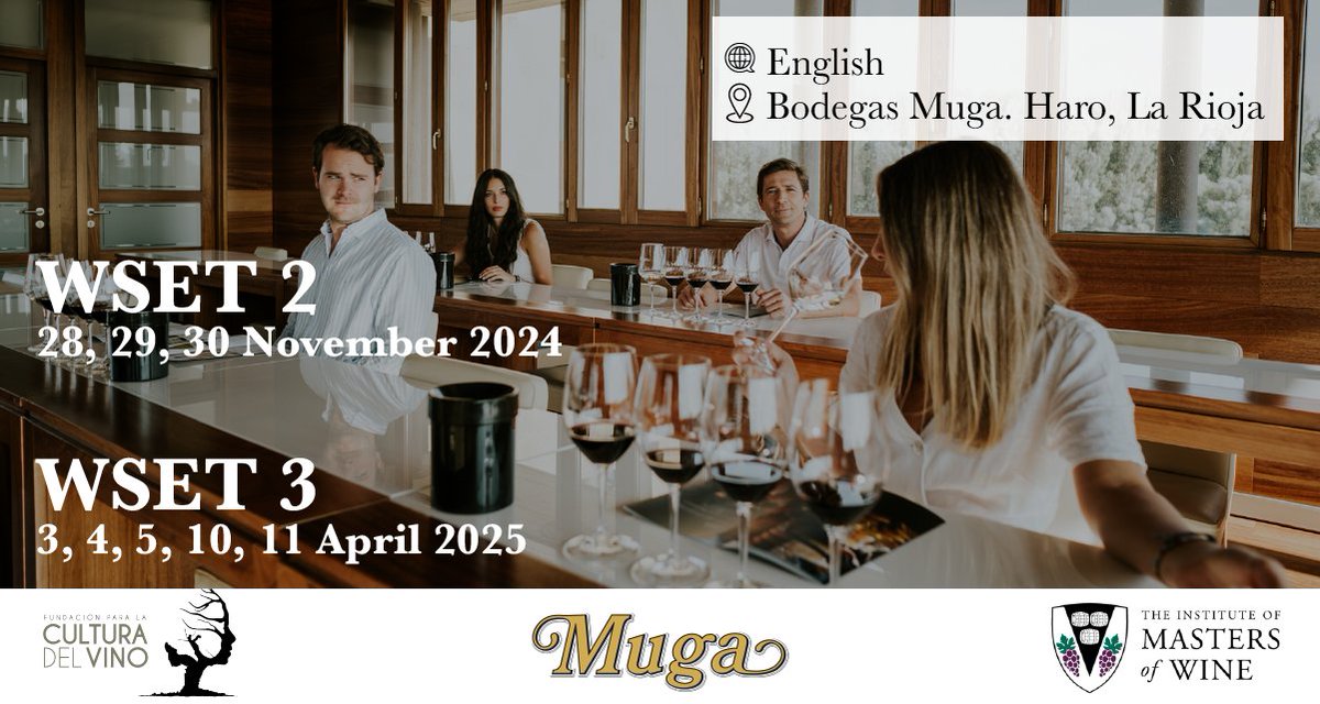 bodegasmuga's tweet image. 🥇🍷Do you want to become a Master of Wine?  

📍 Bodegas Muga
👩‍🎓WSET LEVEL 2 &amp;amp; 3 @mastersofwine
🗣️ English.

Registration 👉 vinclass.com/producto/cuali… 

#WSET #BodegasMuga #MastersOfWine