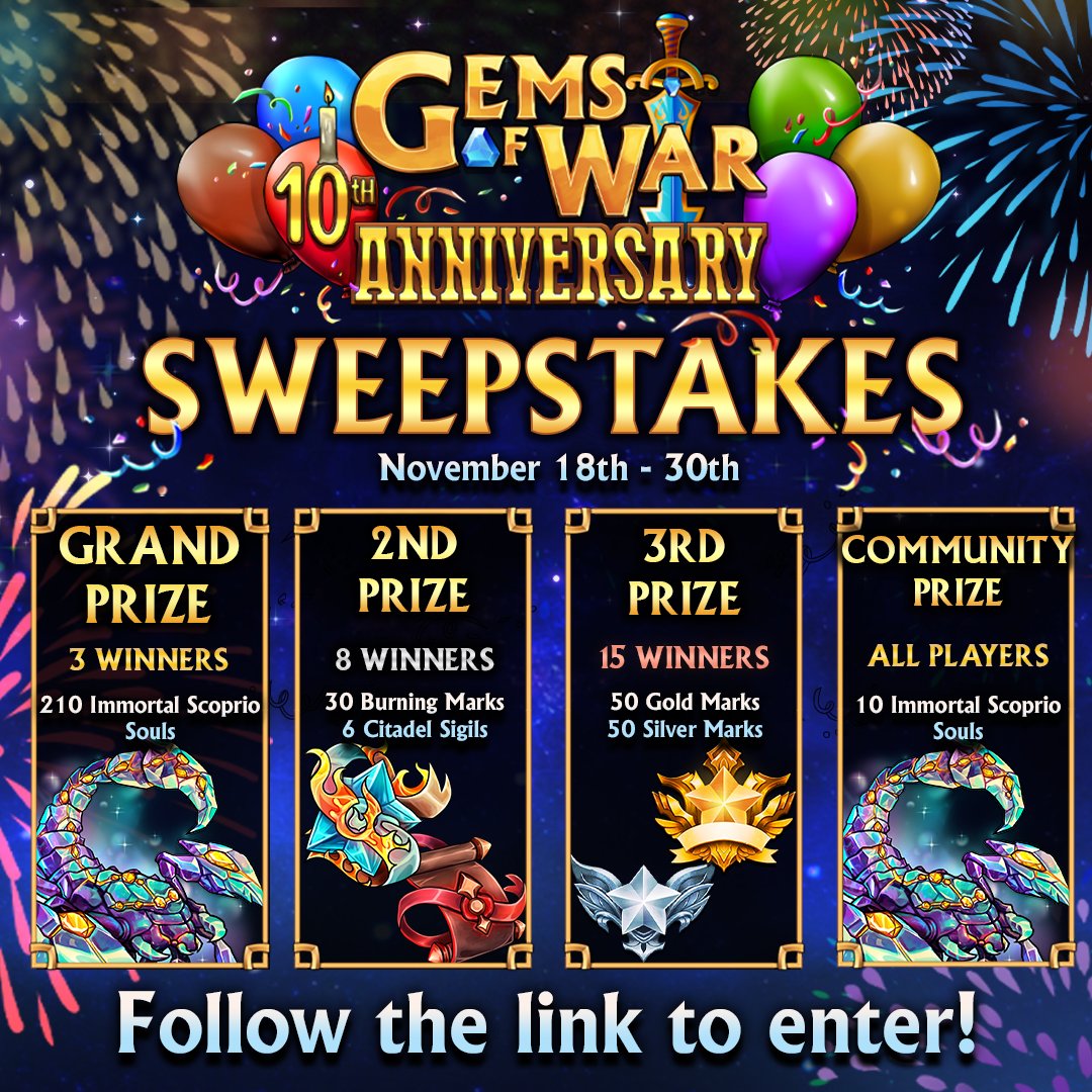 GemsOfWar's tweet image. The party roars on!
Enter our Sweepstakes for a chance to score EVEN MORE epic rewards!
bit.ly/4hI2kYF