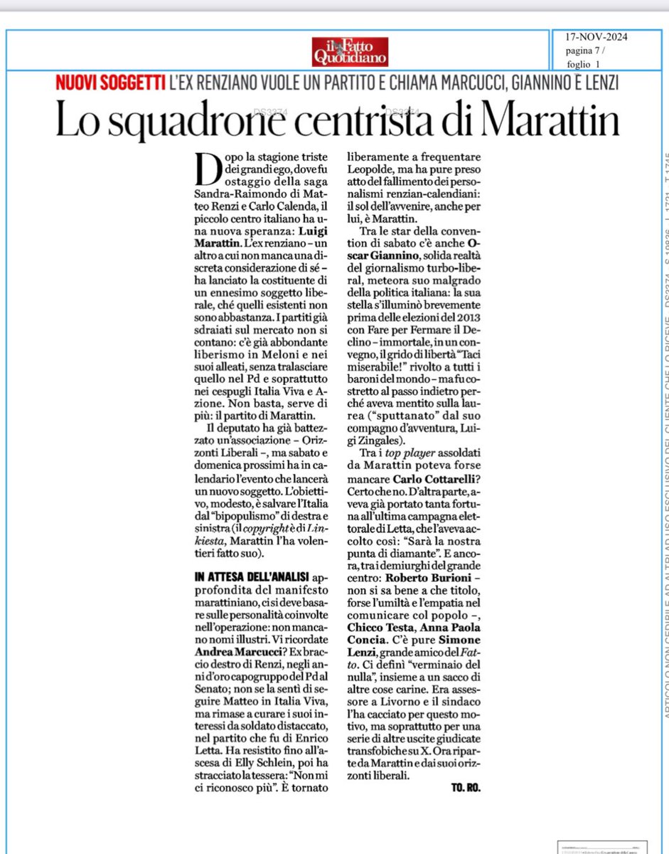 Dite la verità, amici de Il Fatto Quotidiano: ma quanto vi piacerebbe che fosse davvero, come scrivete, “il partito di Marattin” ?

Così per screditarlo vi basterebbe fare come avete fatto negli ultimi anni: trovare i difetti e gli errori della persona attorno a cui si fa il