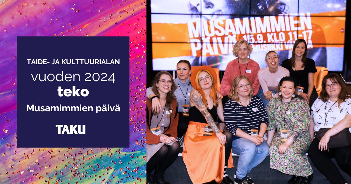 🥳 Vuoden 2024 taide- ja kulttuurialan teko -kunniamaininta Musamimmien päivä -tapahtumalle! Jojo von Hertzenin ideoima konsepti edistää tasa-arvoa ja yhdenvertaisuutta musiikkialalla. Onnittelut koko työryhmälle!🌹

#taideala #kulttuuriala #TapahtumaAla
taku.fi/tyoelamapalkin…