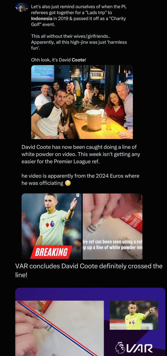 UltraStarTime's tweet photo. 🗞️Sex, Lines &amp; VARdeo Tape🎬🔞👃❄️🚩

📰 Enough Is Enough. Sack David Coote, Howard Webb and The Cabal of Dodgy @FA_PGMOL Officials &amp; Fix The @PremierLeague🕵️‍♂️

https://t.co/ha8WrTZ3jf

New #IntegrityInSport #CorruptionInSport #FootballCorruption #DrainTheSwamp #VAR📰via @Medium✍️ https://t.co/Vs82FjoyHe