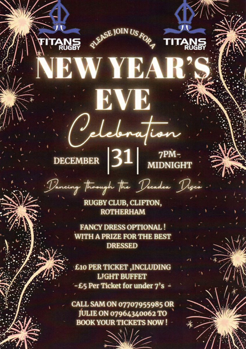 𝐍𝐄𝐖 𝐘𝐄𝐀𝐑'𝐒 𝐄𝐕𝐄 𝐂𝐄𝐋𝐄𝐁𝐑𝐀𝐓𝐈𝐎𝐍:

Please Come &amp; Join Us For a New Year’s Celebration At The Clubhouse.

There Will Be Dancing Though The Decades Dance Throughout The Evening.

Fancy Dress Is Optional With a Prize For The Best Dressed!

Tickets Are £10 Each,