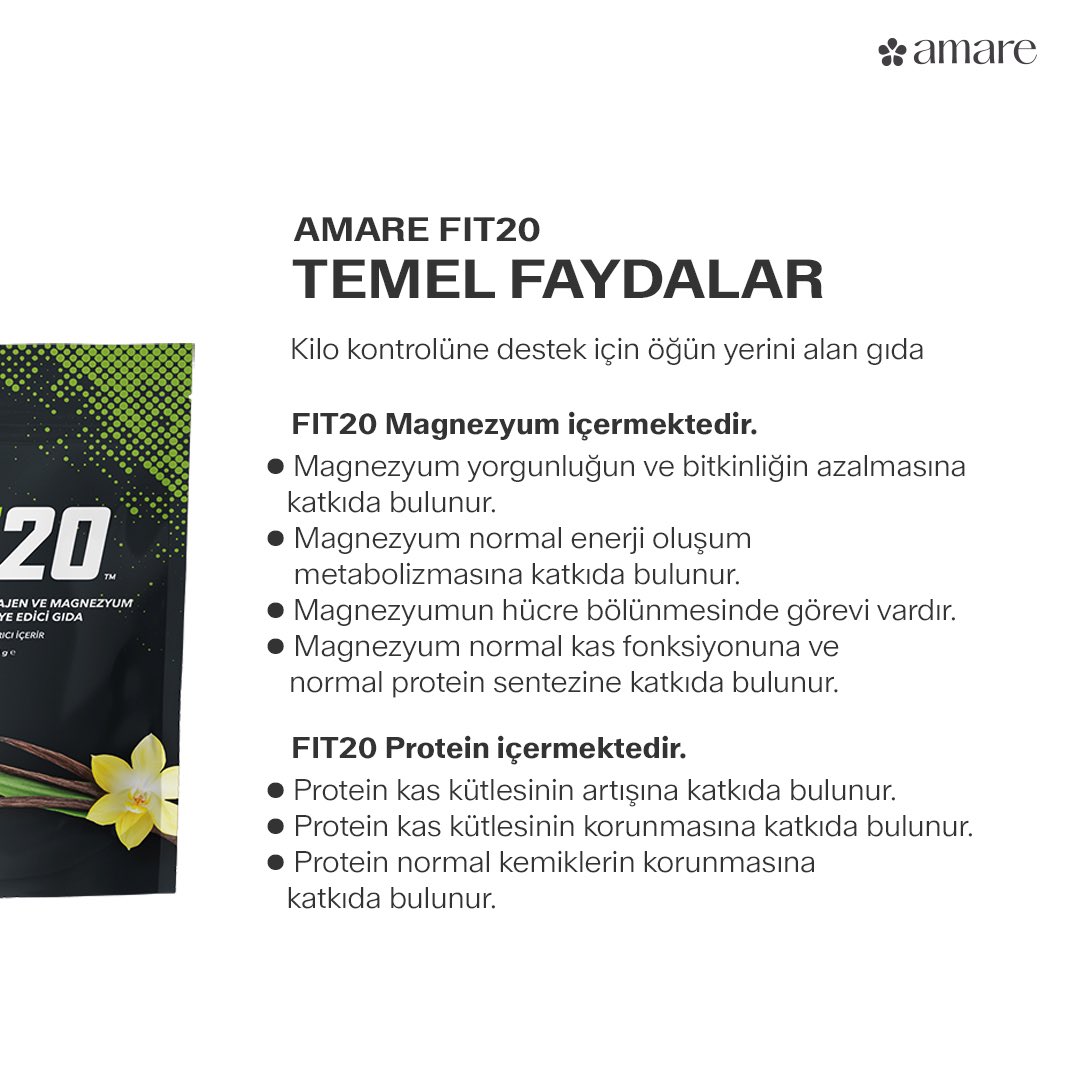 amareturkiye's tweet photo. FIT20, doğal bazlı, 100 gramında yalnızca 0.8gr şeker içeren, otla beslenen hayvanlardan elde edilen 20 gram Whey Protein İzolatı, Magnezyum ve ‘Hidrolize’ Kolajenden oluşan bir protein karışımı sunar.

#AmareGlobal #AmareTürkiye #FIT20 #Protein #WheyProtein https://t.co/7E7kdfmiUB