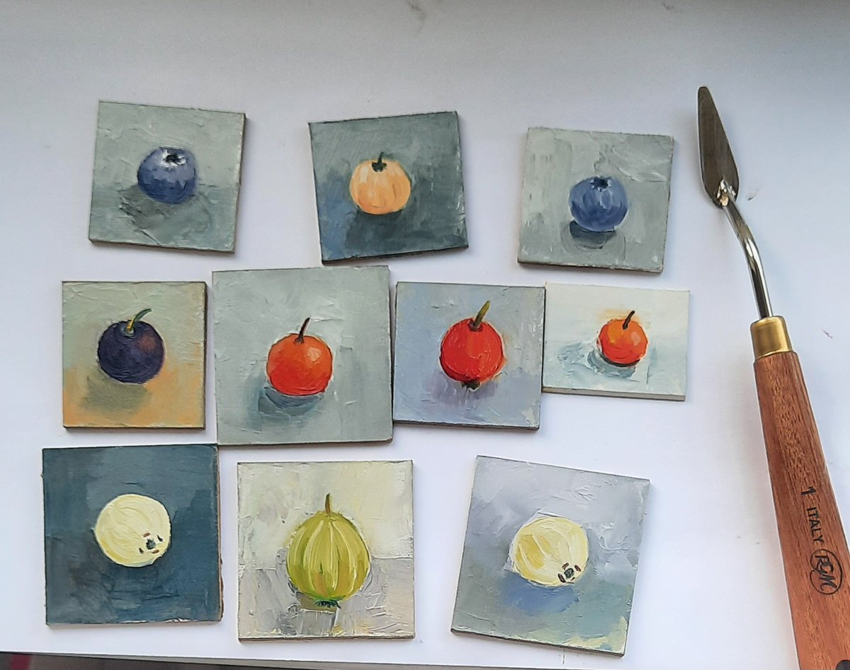 A collection of tiny berries ready for Open Studio event. #affordableart #stilllife