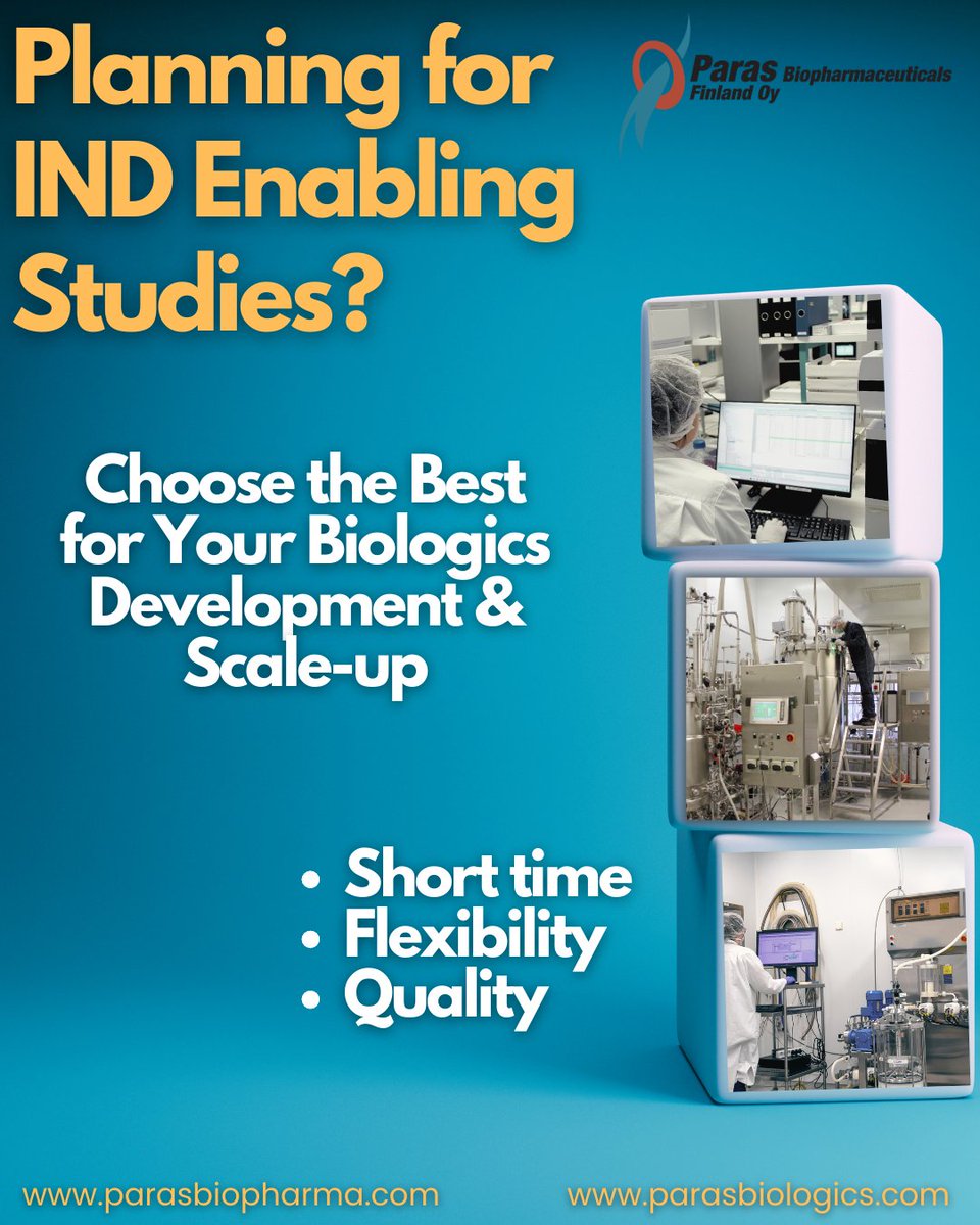 For your complete biologics scale-up &amp; downstream for IND enabling studies, choose @Paras Biopharmaceuticals Finland as your first choice end-to-end partner!

#biologics #ind #downstream #scaleup #development #cdmo #biosimilars #technologies
