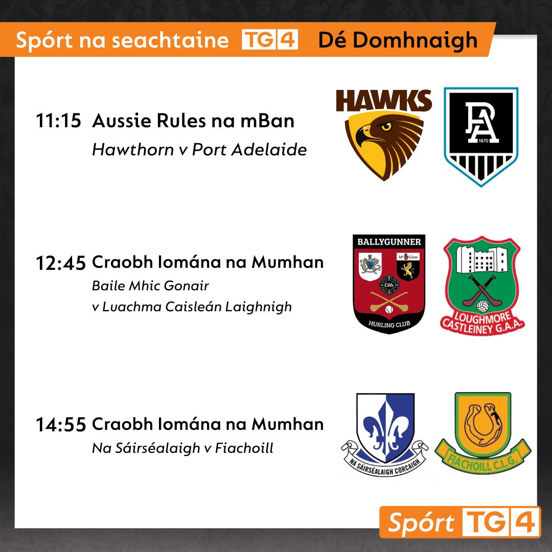 SportTG4's tweet image. Spórt an Lae inniu ar @TG4TV 📺

#aflw #aussierules #gaa #gaabeo #hurling