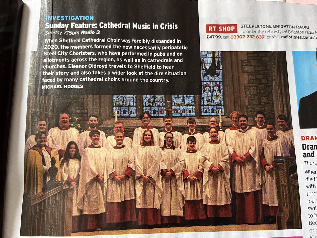Eleanor Oldroyd (@ellyoldroyd) on Twitter photo Thanks <a href="/RadioTimes/">Radio Times</a> for highlighting our Sunday Feature for <a href="/BBCRadio3/">BBC Radio 3</a> tonight. And special thanks to everyone in Sheffield and @Exeter Cathedral for being so honest about the challenges in maintaining the wonderful music which is one of our cultural and spiritual treasures. Thanks <a href="/RadioTimes/">Radio Times</a> for highlighting our Sunday Feature for <a href="/BBCRadio3/">BBC Radio 3</a> tonight. And special thanks to everyone in Sheffield and @Exeter Cathedral for being so honest about the challenges in maintaining the wonderful music which is one of our cultural and spiritual treasures.