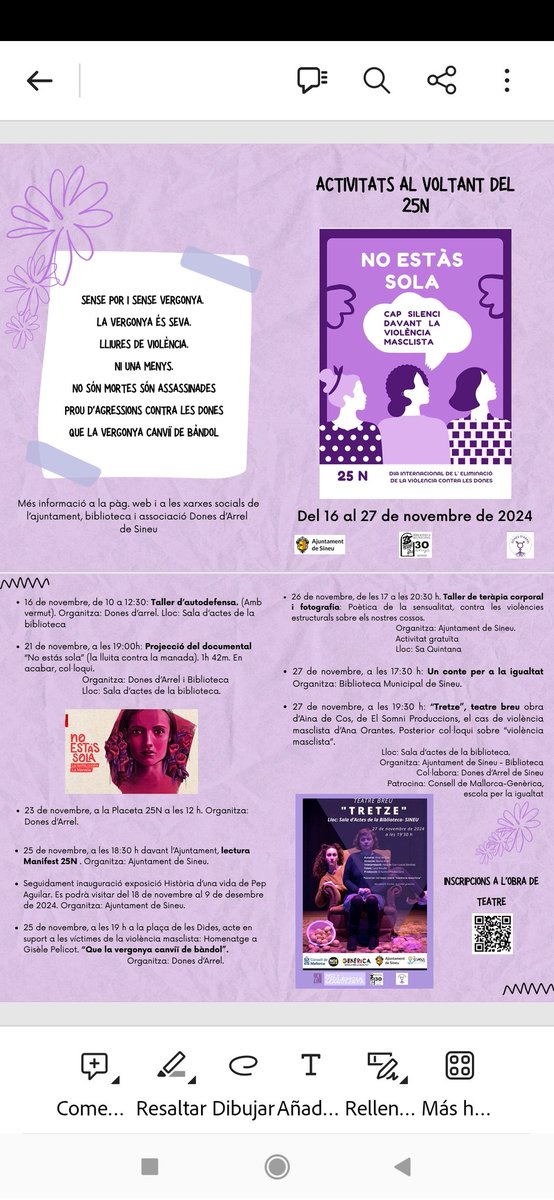 Ben aviat tornarà a ser 25 de novembre i, amb motiu del dia internacional per l'eliminació de la violència contra les dones, l'associació <a href="/DSineu/">Dones d'Arrel Sineu</a>, la <a href="/BiblioSineu/">Biblioteca de Sineu</a> i l'Ajuntament promouen un conjunt d'activitats per a tothom.