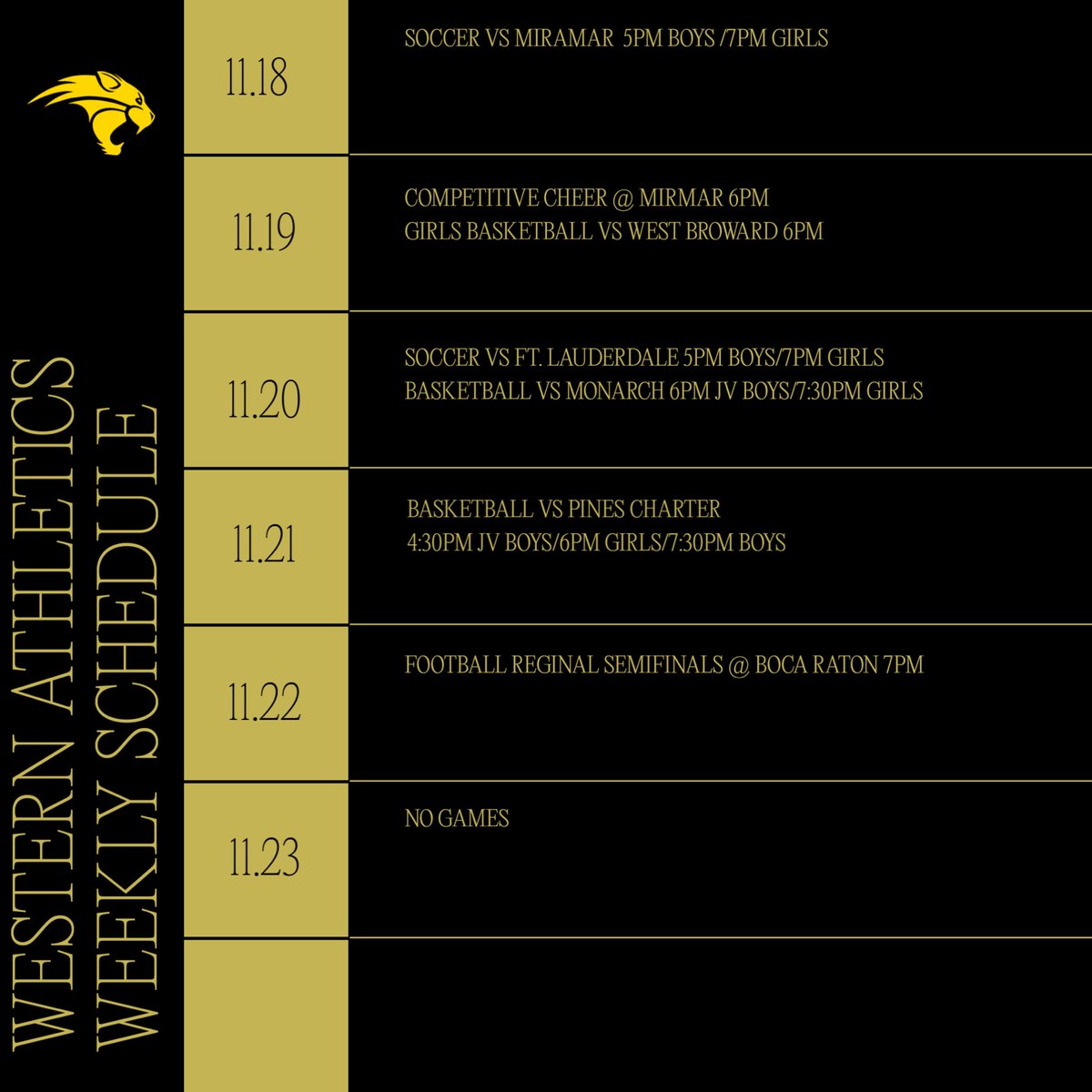 Weekly Wildcats Athletics Schedule