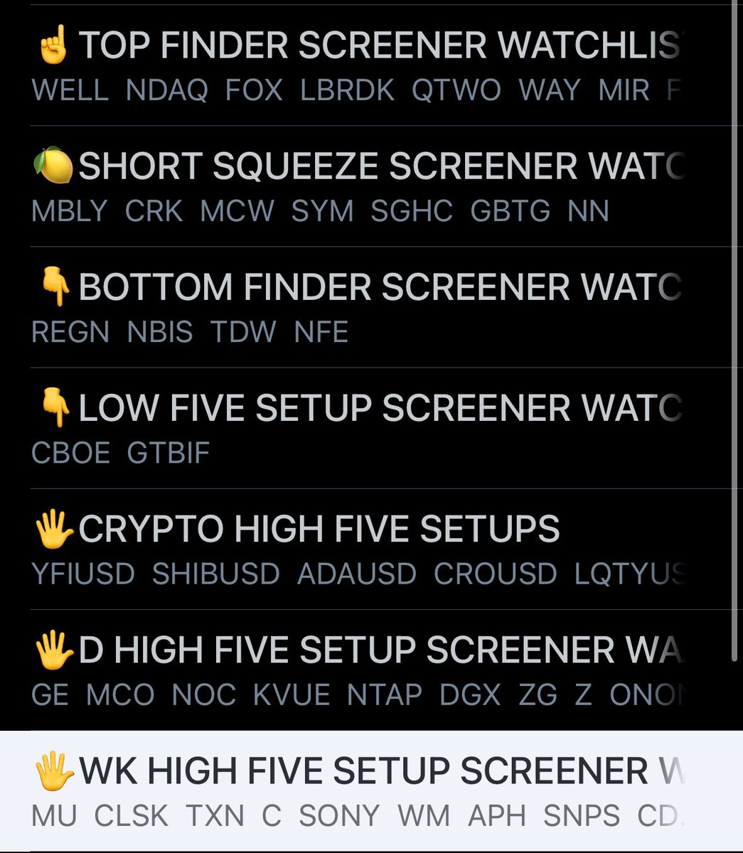 TheRonnieVShow's tweet image. Pick the screener watchlist you want me to run through for the best #HIGHFIVESETUP ‘s today ⬇️