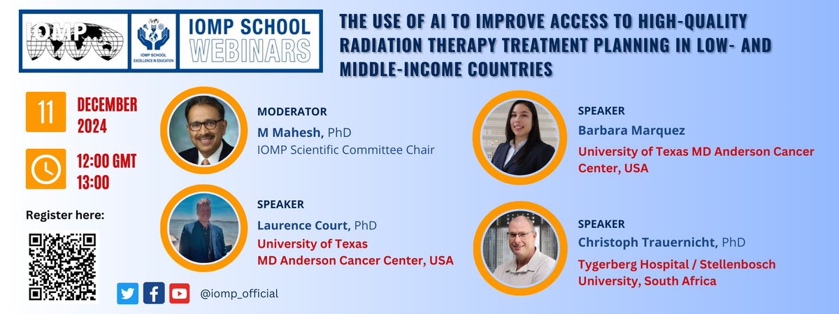 Save the date for the <a href="/IOMP_Official/">IOMP</a> webinar on

Dec 11, 2024 at 12 pm GMT

“Advances in AI are going to affect all aspects of radiation therapy, including contouring, treatment planning &amp; QA”

“Speakers will share their efforts re AI tools for LMIC”

iomp.org/iomp-school-we…