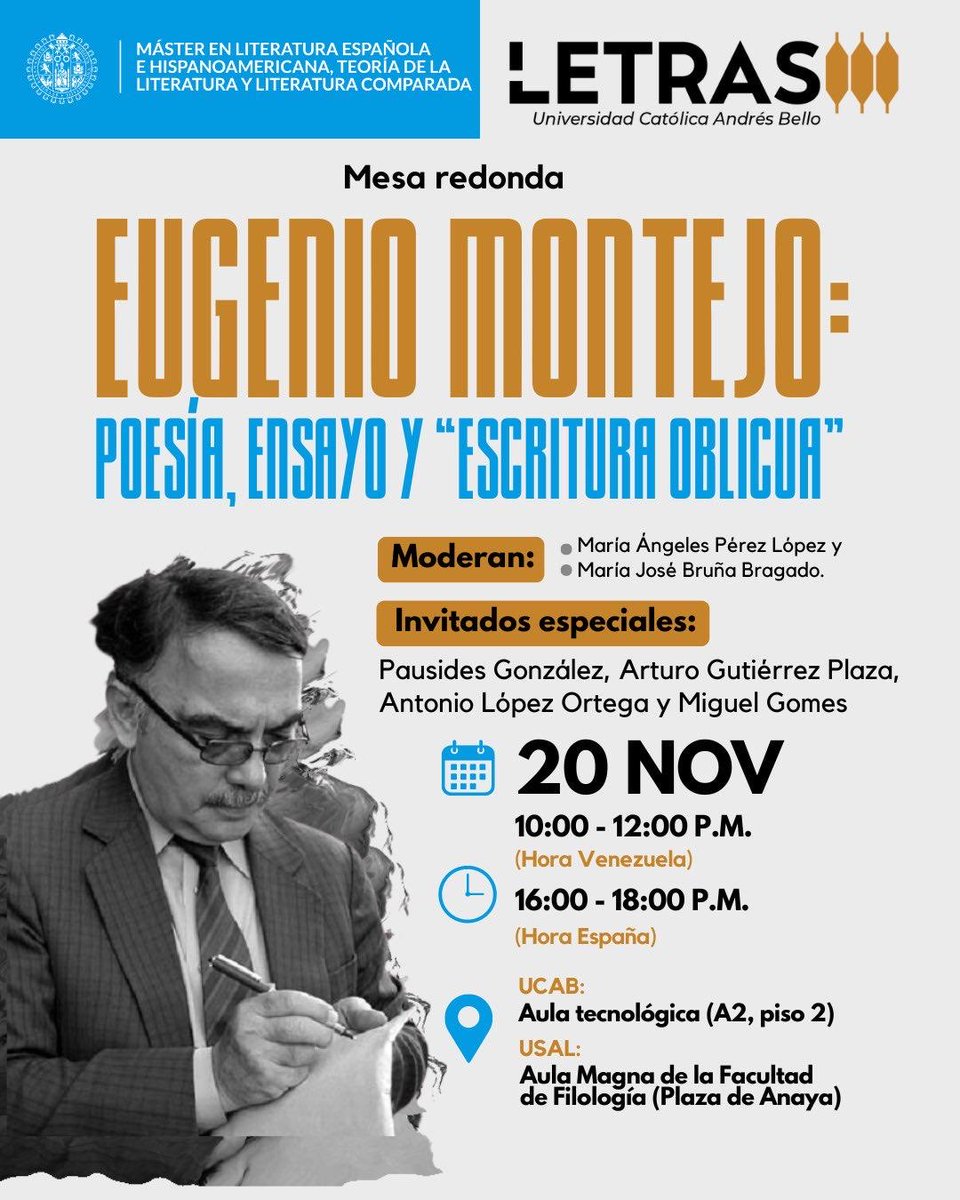 ALopez_Ortega's tweet photo. En pocos días este homenaje a Eugenio Montejo en la Universidad de Salamanca. https://t.co/vJobd1tP7S