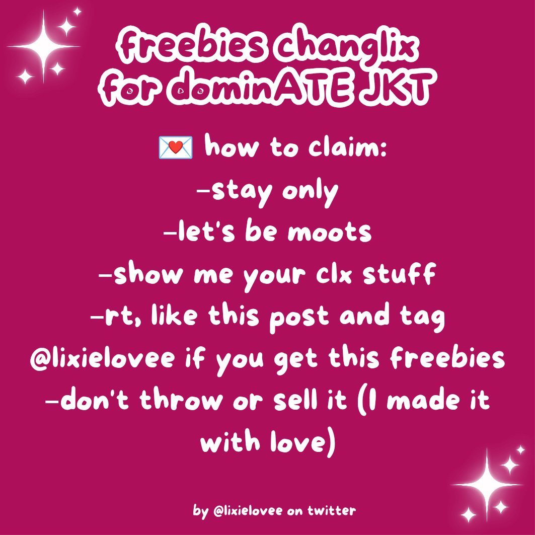 ✧ RT &amp; like are really appreciated ✧

꒰⁠⑅⁠ᵕ⁠༚⁠ᵕ⁠꒱⁠˖⁠♡ freebies changlix for <dominATE JAKARTA> by <a href="/lixielovee/">WangJa</a> 

💟 please read the pic below carefully
💟 open for trade ><
💟 details soon
📍🕒 tba

see you soon! <⁠(⁠￣⁠︶⁠￣⁠)⁠↗
#dominATE_JAKARTA #straykids