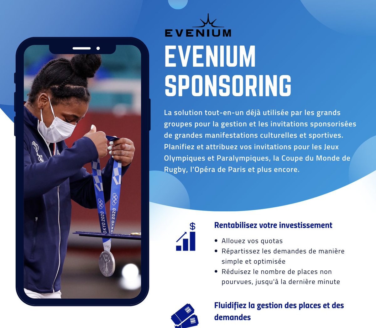 Evenium vous permet de gérer efficacement le sponsoring de places pour les grandes manifestations sportives et culturelles en simplifiant la gestion des quotas et en offrant une plateforme collaborative pour votre organisation. 
hubs.la/Q02YbRvk0