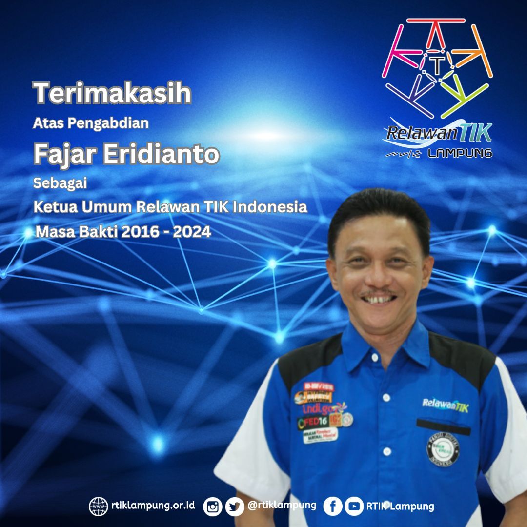 Terimakasih atas Pengabdian Fajar Eridianto sebagai Ketua Umum Relawan TIK Indonesia periode 2016 - 2024

#relawantik
#rtiklampung
#banggajadirelawantik
#makincakapdigital
#cakapdigital