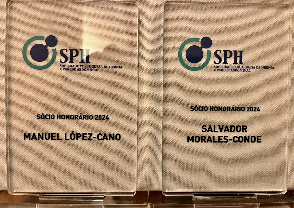 Salvador Morales Conde (@smoralesconde) on Twitter photo It is an honor to receive, with my good friend <a href="/ManuelLpezCano1/">Manuel López Cano</a>, the tittle of Honorary Member of the Portuguese Society of Hernia
It is always a pleasure for us to support surgeons of our neighboring country
<a href="/aecirujanos/">aecirujanos</a> <a href="/AecPared/">Seccion Pared AEC</a> <a href="/eurohernias/">European Hernia Society</a> <a href="/EAES_eu/">EAES</a> It is an honor to receive, with my good friend <a href="/ManuelLpezCano1/">Manuel López Cano</a>, the tittle of Honorary Member of the Portuguese Society of Hernia
It is always a pleasure for us to support surgeons of our neighboring country
<a href="/aecirujanos/">aecirujanos</a> <a href="/AecPared/">Seccion Pared AEC</a> <a href="/eurohernias/">European Hernia Society</a> <a href="/EAES_eu/">EAES</a>