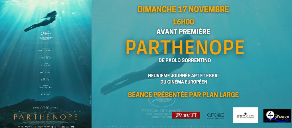 PlanLargeAnnecy's tweet photo. Aujourd'hui, ds le cadre de la 9e Journée Art et Essai du Cinéma Européen, @ArtCinemaDay, Plan Large présente 2 films au Cinéma Les Nemours.
- 16h, #Parthenope de Paolo Sorrentino.
- 19h, #LeDossierMaldoror de Fabrice du Welz. Avant-Première.
À tout à l'heure !
@ArtCinemaCICAE https://t.co/NSrFOXuz2z