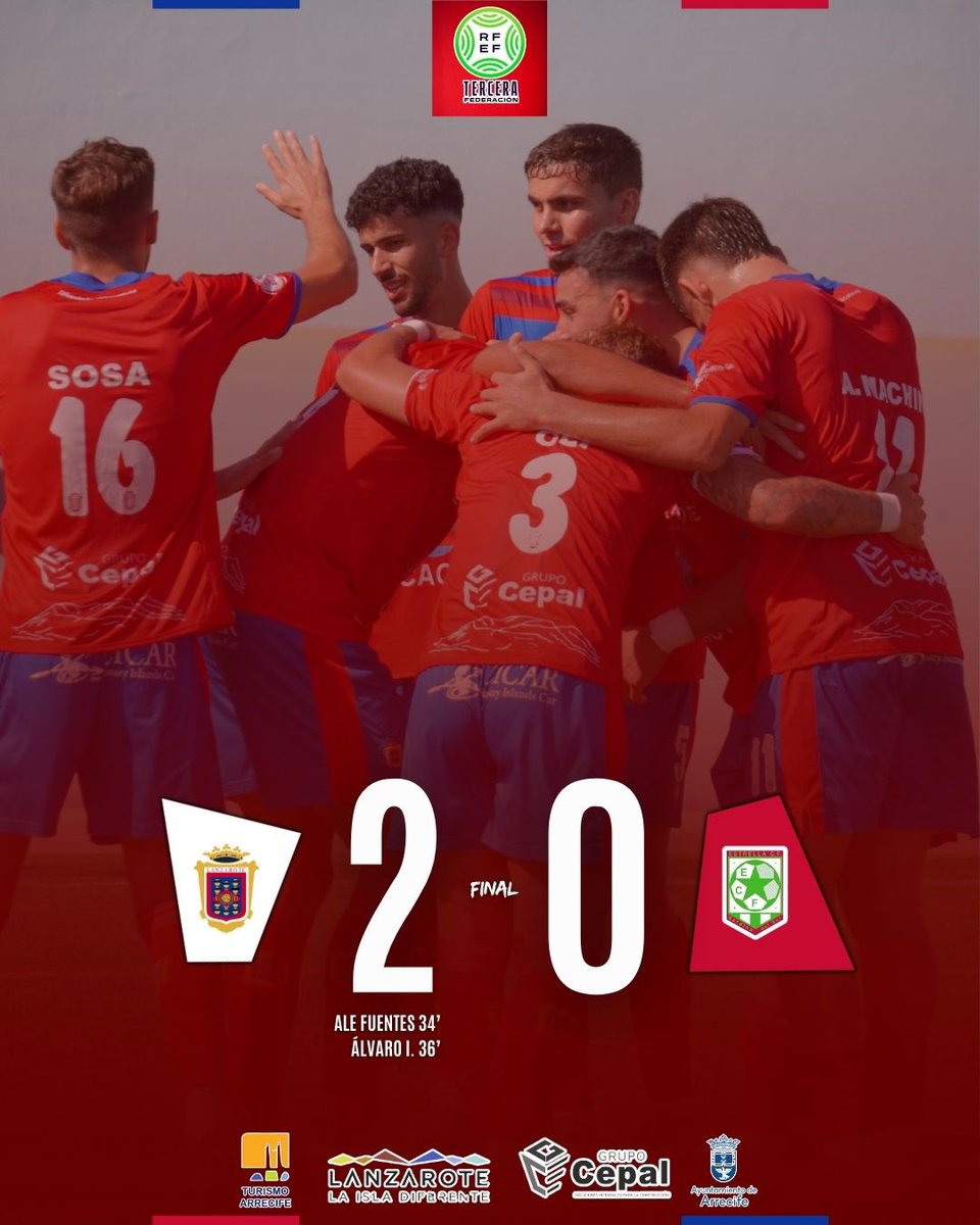 UD Lanzarote (@ud_lanzarote) on Twitter photo 🏁 ¡¡𝗙𝗜𝗡AAAAAAA𝗟!!
UD Lanzarote 2-0 <a href="/EstrellaCF/">Estrella C.F.</a>
⚽️ <a href="/alefuentes_10/">𝑨𝒍𝒆 𝑭𝒖𝒆𝒏𝒕𝒆𝒔</a> 34’
⚽️ <a href="/Alvaroiglesias9/">Alvaro Iglesias</a> 36’
✅¡Cuarta victoria consecutiva que nos permite ponernos terceros en la clasificación!
🏝️ ¡𝐕𝐀𝐌𝐎𝐒 ZAROTE ! ❤️💙
#TuAlientoNuestraFuerza ❤️
#LanzaroteEstrella 🏁 ¡¡𝗙𝗜𝗡AAAAAAA𝗟!!
UD Lanzarote 2-0 <a href="/EstrellaCF/">Estrella C.F.</a>
⚽️ <a href="/alefuentes_10/">𝑨𝒍𝒆 𝑭𝒖𝒆𝒏𝒕𝒆𝒔</a> 34’
⚽️ <a href="/Alvaroiglesias9/">Alvaro Iglesias</a> 36’
✅¡Cuarta victoria consecutiva que nos permite ponernos terceros en la clasificación!
🏝️ ¡𝐕𝐀𝐌𝐎𝐒 ZAROTE ! ❤️💙
#TuAlientoNuestraFuerza ❤️
#LanzaroteEstrella