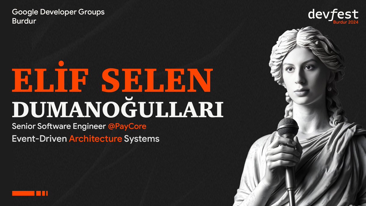 DevFest Burdur 2024’te bizlerle olacak: Elif Selen Dumanoğulları
🎙️ “Event-Driven Architecture Systems” konuşmasıyla yazılım dünyasına ışık tutacak.
🗓️ 30 Kasım 2024
📍 Mehmet Akif Ersoy Üniversitesi
#DevFest2024 #GDGBurdur #Yazılım #EventDriven