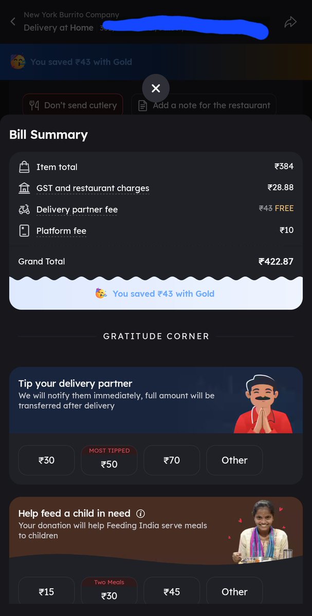 ariesdips's tweet photo. I ordered one item from my gold membership acc. And I tried ordering the same item from a non-gold account, and to my surprise, I ended up paying more as I dint get any restaurant coupon unlike a non-gold member. Pls explain why? @zomato @deepigoyal https://t.co/bFpZzozvQ9