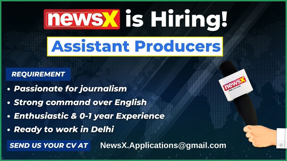 iTV Network, India's third-largest media network is looking to hire full-time Copy-editors &amp; Assistant Producers for their English news division, NewsX. NewsX has positions open for young and enthusiastic individuals who are passionate about pursuing a career in journalism, and