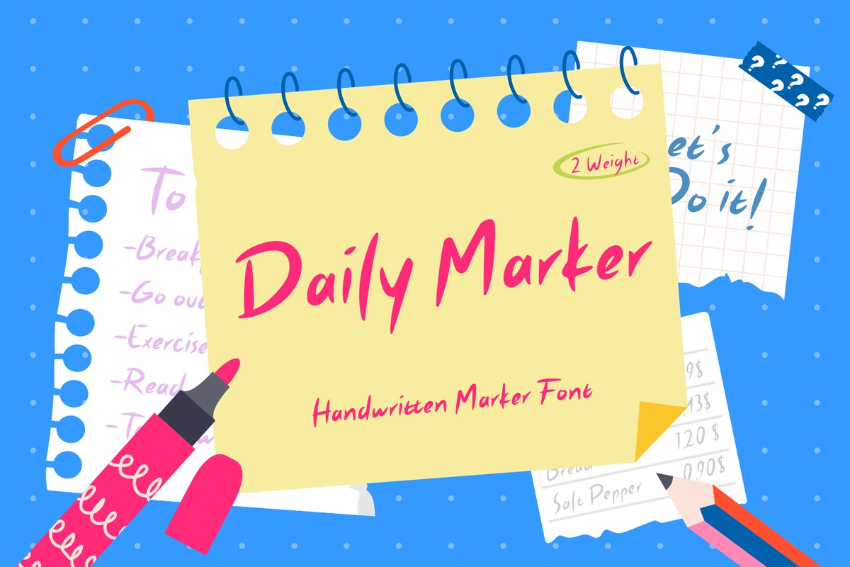 tkzgraphic's tweet photo. Daily Marker font is made from a simple marker pen. Great for Logotype, Headlines, Book cover or quotes! Available in two weight to perfectly suit your project.

Checkout Daily Marker – https://t.co/Vv9BKbPdMf

#Type #TypeDesign #Font #FreeFont #MarkerFont https://t.co/7BuTtg574h