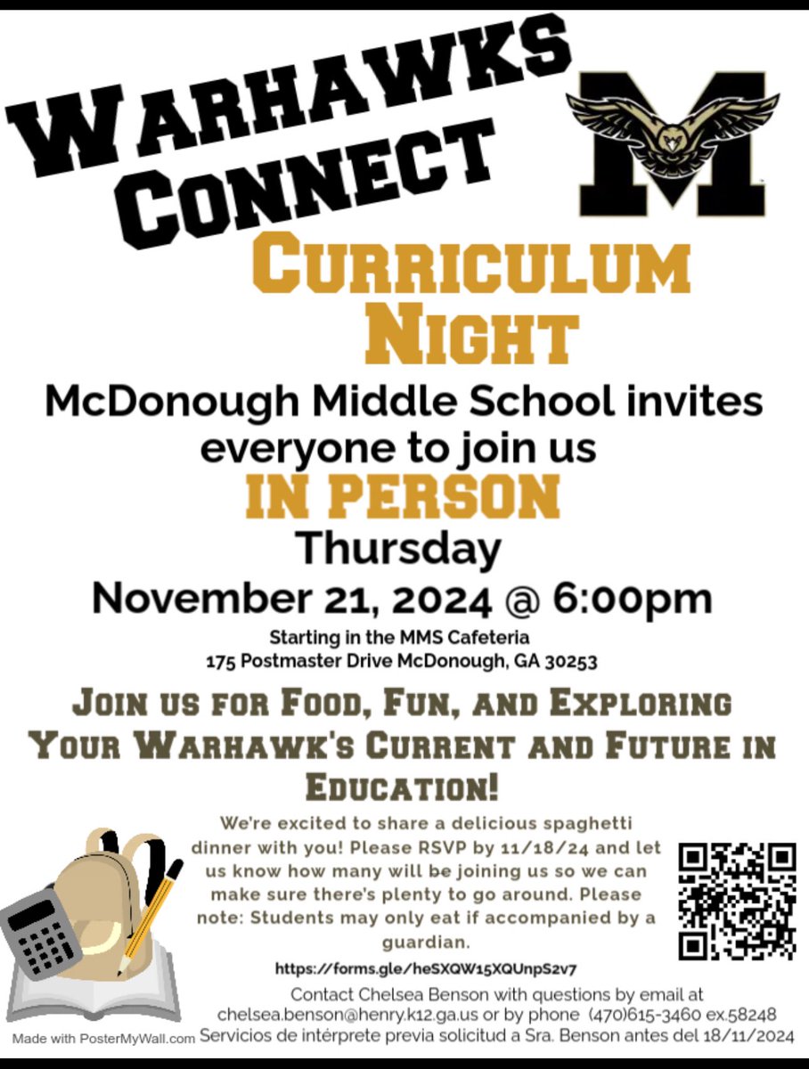 McDonough Middle School (@mms_hcs) on Twitter photo Attention WarHawk Families!! Please join us at our next WarHawks Connect Curriculum Night on Thursday at 6:00 pm for FOOD, FUN, & FELLOWSHIP. See you soon! <a href="/DrKim_Kessinger/">Kimberly Kessinger, Ph.D.</a> <a href="/aliciaparker01/">Alicia Parker</a> <a href="/APBates04/">Jonathan Bates</a> <a href="/yearnformore/">Rasheeta Culver, Ed.S.</a> <a href="/CynthiaByron4/">Cynthia Byron, M.Ed</a> <a href="/Coach___AP/">A. Pinkins</a> <a href="/MMS_SSF/">I am Ideer</a> <a href="/MMSparentTITLE1/">Chelsea Benson</a> <a href="/CoachJ81/">Monique Jackson,Ed.D.</a> Attention WarHawk Families!! Please join us at our next WarHawks Connect Curriculum Night on Thursday at 6:00 pm for FOOD, FUN, & FELLOWSHIP. See you soon! <a href="/DrKim_Kessinger/">Kimberly Kessinger, Ph.D.</a> <a href="/aliciaparker01/">Alicia Parker</a> <a href="/APBates04/">Jonathan Bates</a> <a href="/yearnformore/">Rasheeta Culver, Ed.S.</a> <a href="/CynthiaByron4/">Cynthia Byron, M.Ed</a> <a href="/Coach___AP/">A. Pinkins</a> <a href="/MMS_SSF/">I am Ideer</a> <a href="/MMSparentTITLE1/">Chelsea Benson</a> <a href="/CoachJ81/">Monique Jackson,Ed.D.</a>