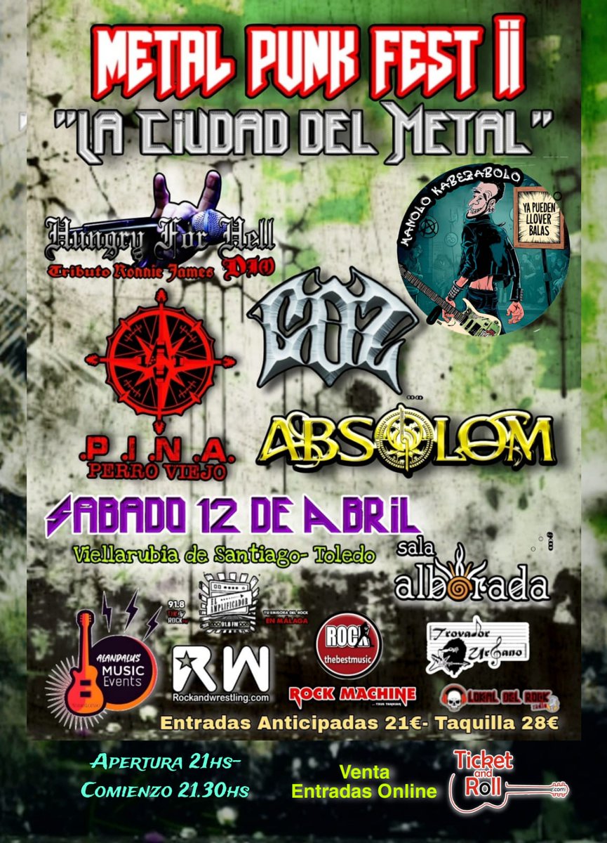 Festival en Villarrubia de Santiago, que cuenta con bandas como Coz,  P.I.N.A. ( Panzer ), Manolo Kabezabolo, Absolom con su nuevo cantante Sito Abalos fue la voz principal del musical de Queen  "Estamos en el Aire" ( Madrid 1.999 Gira por España).  "BRITNEY" ( Madrid 2003...
