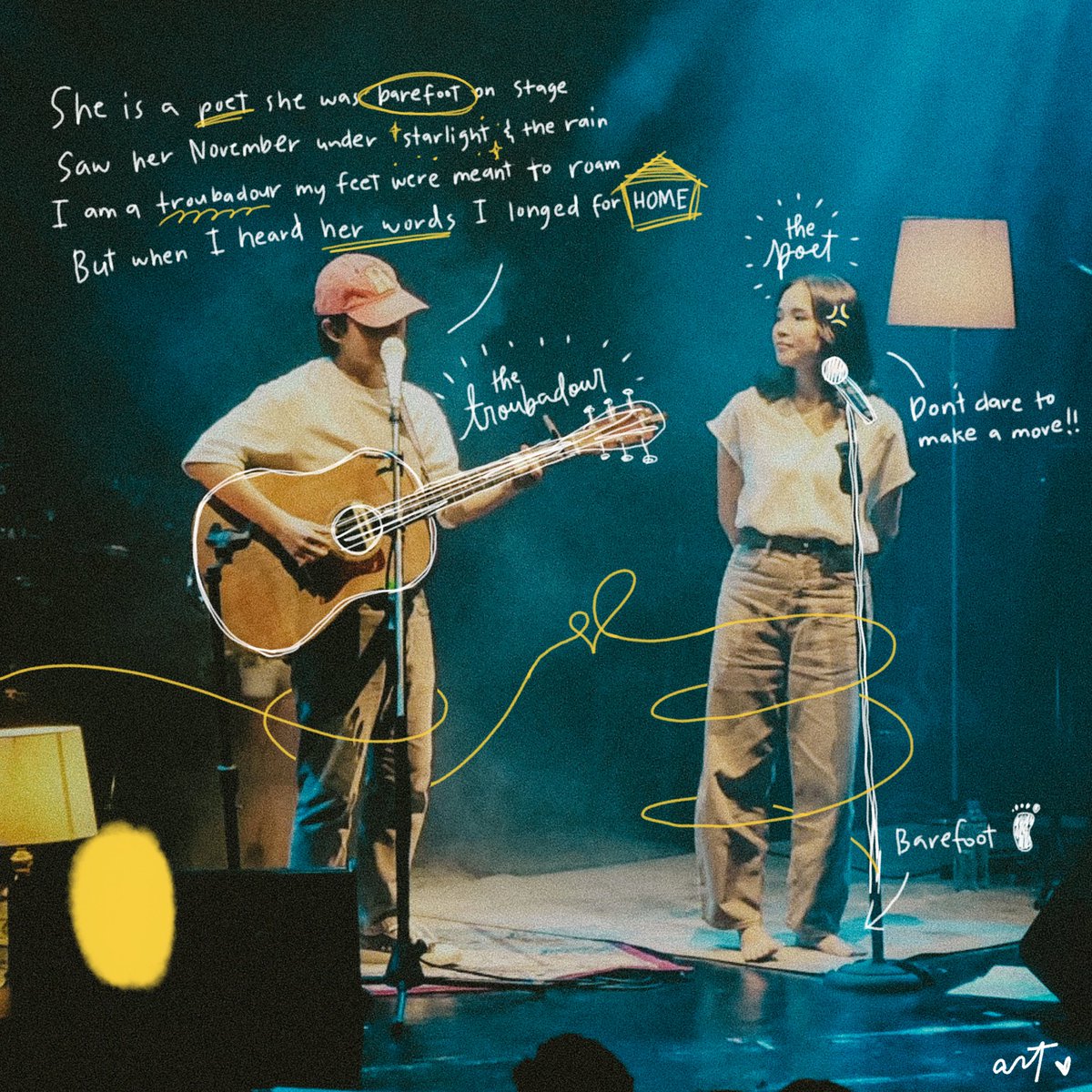 When I saw photos of <a href="/bennymanaligod/">bennyendajets</a> and <a href="/sofiyichka/">sofia paderes</a> in one stage, I knew I had to make a Troubadour fan art. #teambahay

Mahal ko kayo palagi, <a href="/TheRidleysMusic/">The Ridleys</a> 

—art  / josh