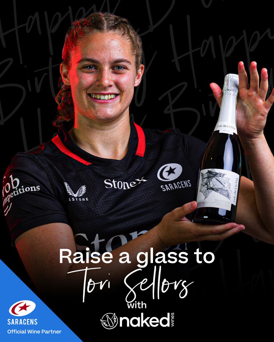 SaracensWomen's tweet photo. 🎉 𝗛𝗔𝗣𝗣𝗬 𝗕𝗜𝗥𝗧𝗛𝗗𝗔𝗬! ⁠
⁠
We're raising a glass with Naked Wines to celebrate Tori Sellors' birthday. 🍾⁠
⁠
Have a great day! 🙌⁠
⁠
🍾Here's a £100 discount code:   ⁠ ⁠
⁠
https://t.co/gg0Xgk5pKL⁠
⁠
#YourSaracens💫 | @NakedWines https://t.co/gc2jvRv5jV