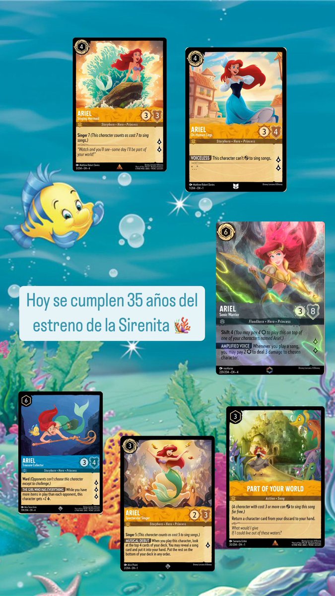 DueloDeTintas's tweet photo. Estamos de aniversario! 🎂🧜‍♀️🦀

#Sirenita #thelittlemermaid35thanniversary #Lorcana #Disney https://t.co/pqJY1wdJMd