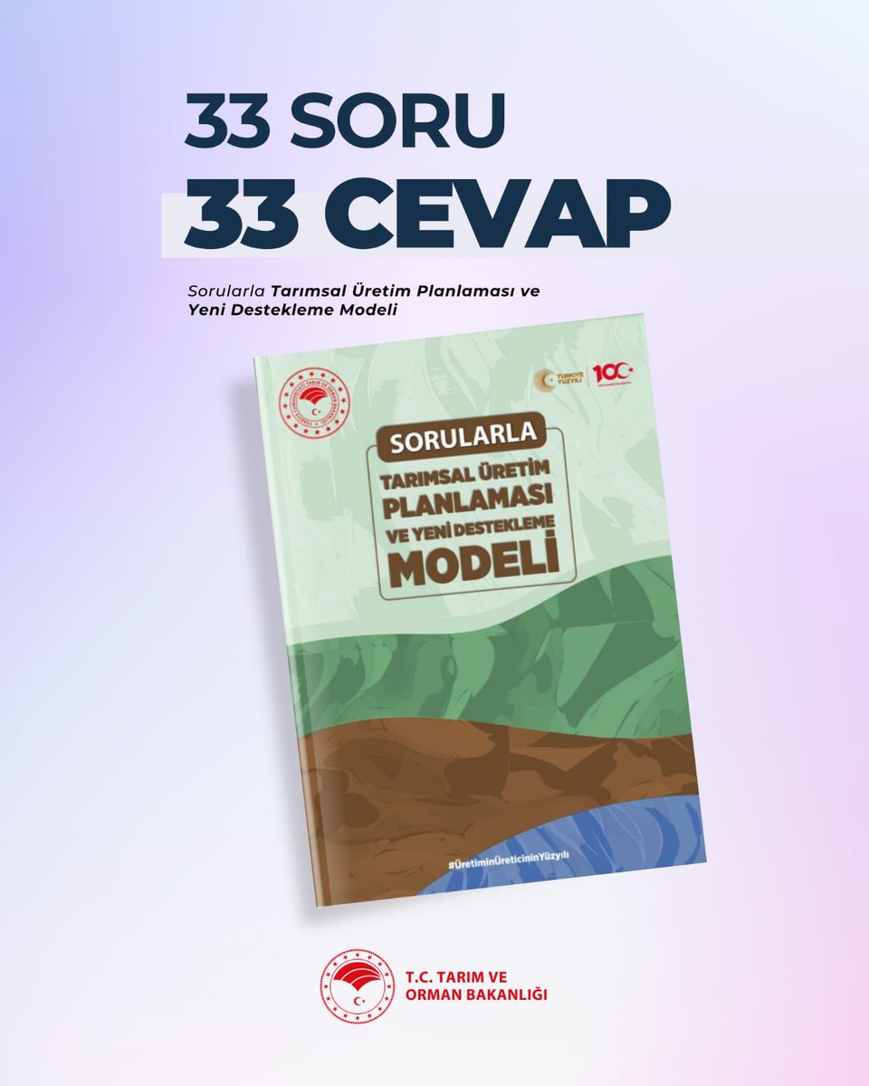 📑"Sorularla Tarımsal Üretim Planlaması ve Yeni Destekleme Modeli Rehberi" Bakanlık internet sitemizde yayımlandı.

🌾🐑🐟 Bitkisel, hayvansal ve su ürünlerini üretimlerini kapsayan yeni modele ilişkin en çok merak edilen 3️⃣3️⃣ soru yanıtlandı.

Rehbere ulaşmak için👇