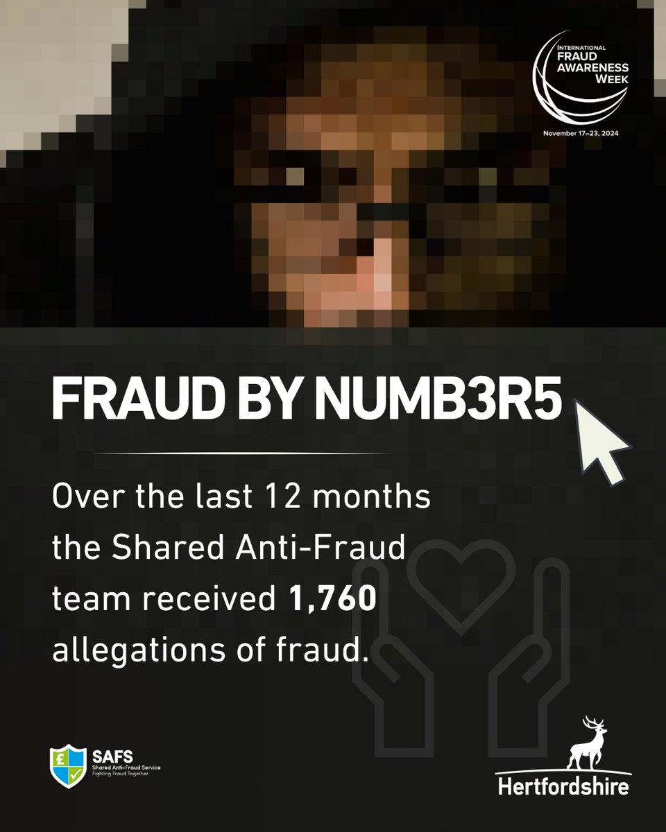 Spotlighting Hertfordshire Shared Anti-Fraud Service’s success for International Fraud Awareness Week! 🛡

In the past year, they received 1,760 fraud allegations. ✅

Stay safe from fraud: 👉orlo.uk/xCOrR