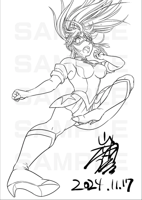 Japan Comic Art Expo 2024 Winterに両日参加予定です。
 https://t.co/yVR9f62LLG
仮面ラーメンですが、ポーズはちょっと遊びました。
特につながりはないのですが、あるヒーローのポーズをモデルにしました。
これをアナログで清書・彩色して持っていきます。
あ。
描き忘れが複数ある^^; 