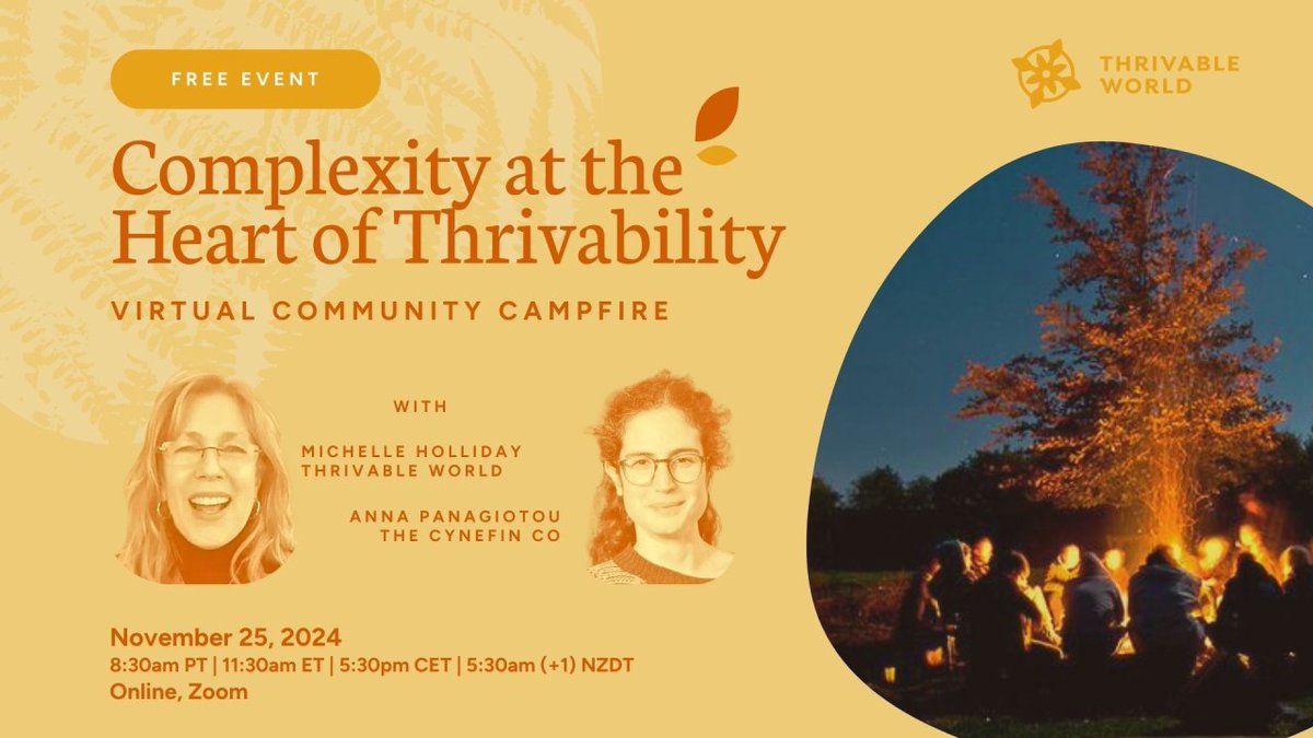 You are warmly invited to a conversation about #complexity and how to engage with it effectively. This event will take place on November 25 at a virtual community campfire with Michelle Holliday and our colleague Anna Panagiotou from The #Cynefin Co. We hope you'll join!