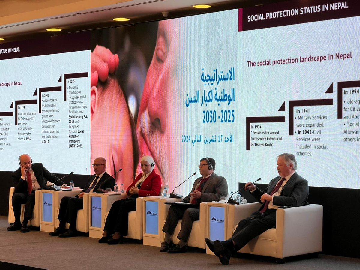 DevPathways's tweet image. Ram Kumar Phuyal, Member-National Planning Commission, Govt. of Nepal shares how Nepal introduced a tax-financed universal pension for its older citizens, reducing the age from 75 to 68 over the years.

#Pensions #UniversalSocialProtection #Nepal