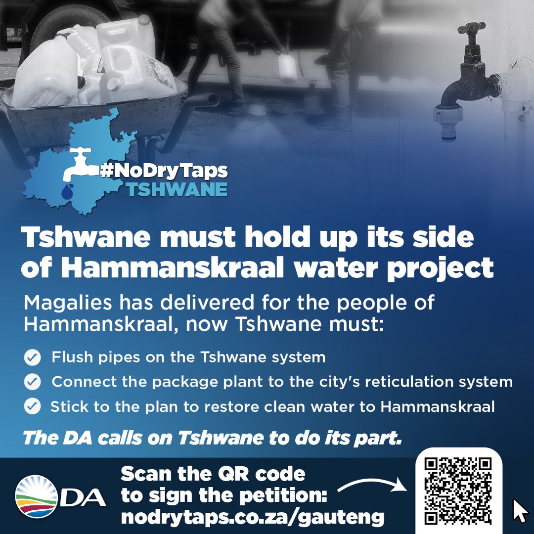 DAGauteng's tweet photo. 🚨🚰[MUST READ]The people of Hammanskraal have waited long enough for clean, reliable water provision. The City MUST uphold its end of the bargain now, more than ever. 

Read more here: https://t.co/q0jwINJNBE https://t.co/VuoWOKUZwx