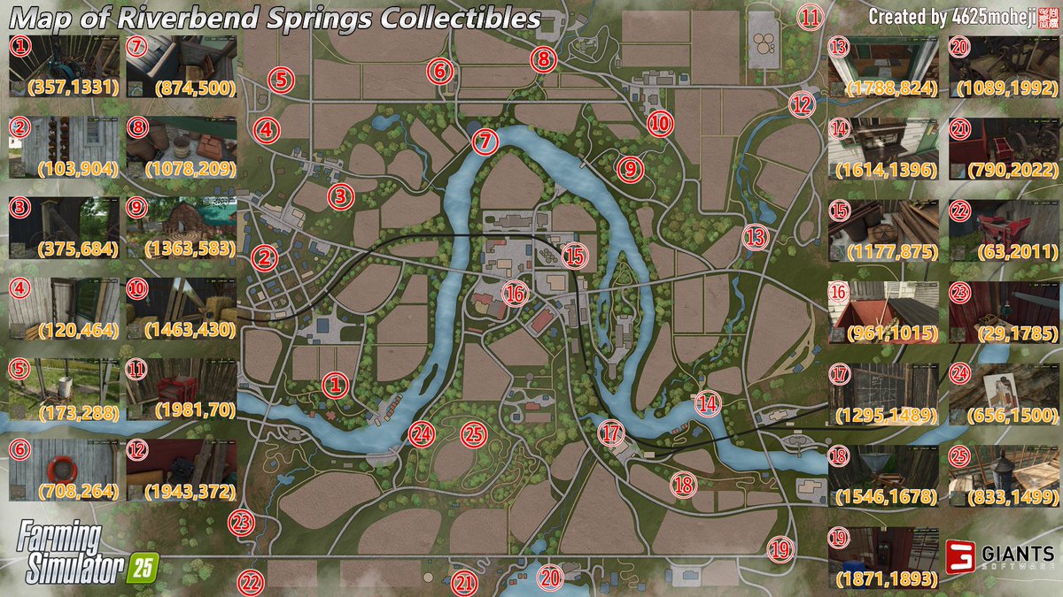 ファーミングシミュレーター25】 リバーベントスプリングの収集品MAPを