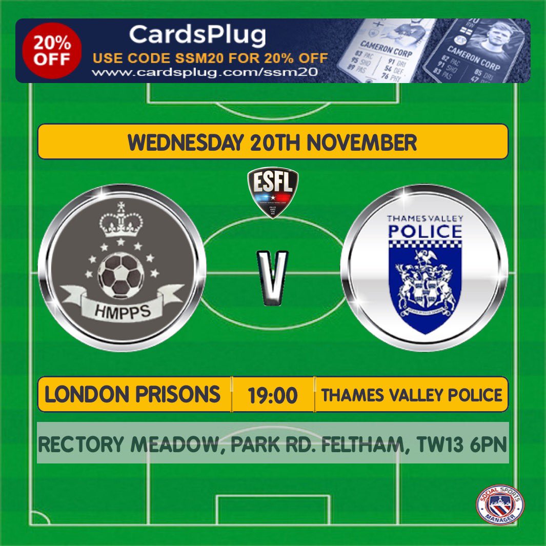 prisons_fc's tweet photo. Rearranged game. Free entry for a football fix next week!! Bar will be open and we’d love your support ⚽️⚽️⚽️⚽️ @GK32_KK @potts70 @MGlassup @MKeadell @SamyA24_ @TWKJLO @HanworthVillaFC https://t.co/JN3vn1cpN6