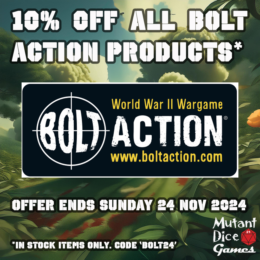 MutantDiceGames's tweet photo. Bolt Action Sale – 10% OFF Take advantage of our 10% OFF sale on instock Bolt Action products! Now’s your chance to save big on the items you need to build your army. Offer ends Nov 24. Shop in store now, or use code BOLT24 online https://t.co/eBs9fboFSz
#boltaction #warlordgames https://t.co/0MGFLkQUoU