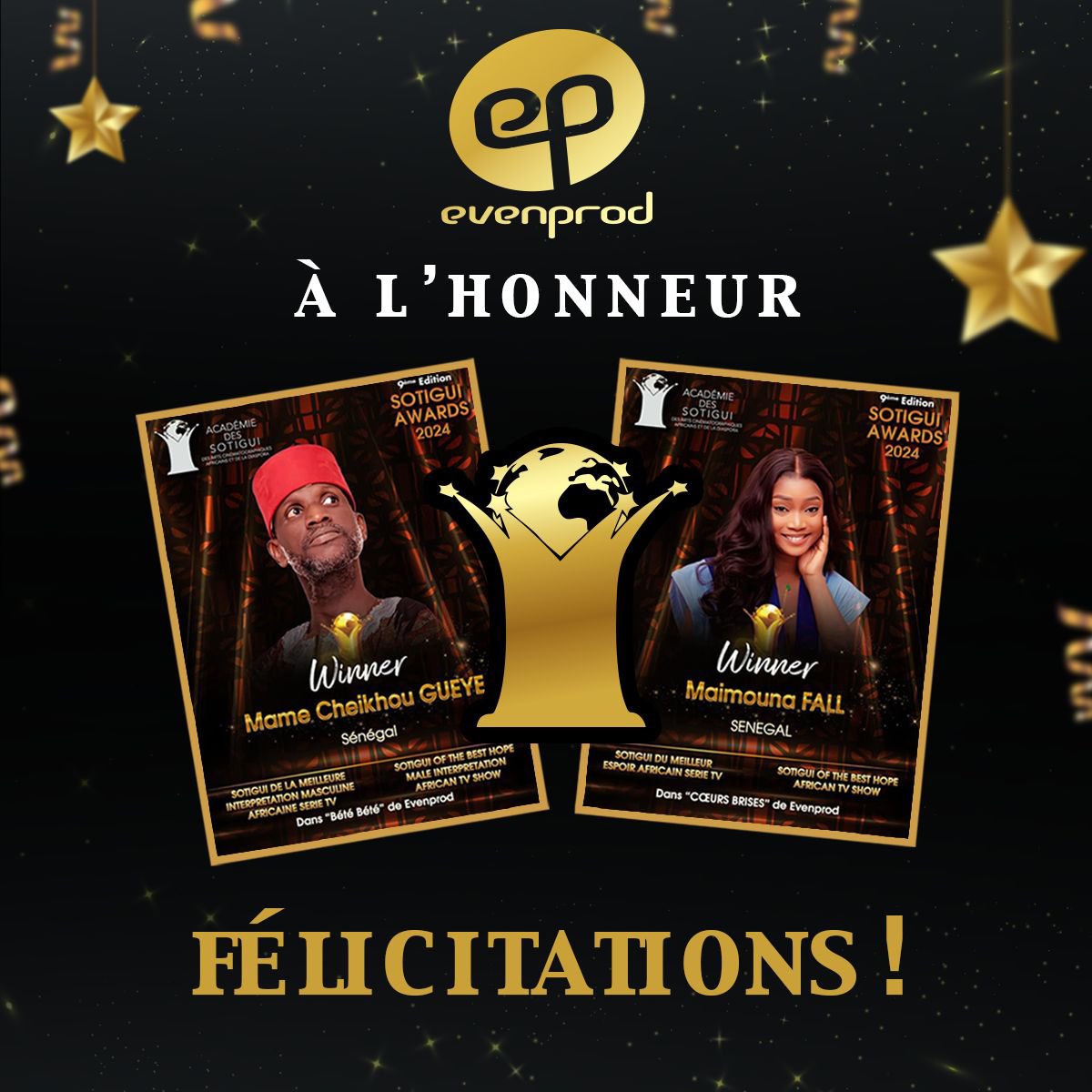 evenprodsenegal's tweet photo. Félicitations Mame Cheikhou Gueye et Maïmouna Fall 🎉🔥🎉🔥
#xalissolasérie #coeursbriséslasérie #evenprodsénégal #sotigui https://t.co/XLm2nBh6yN
