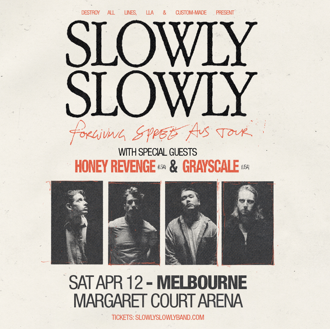 Margaret Court Arena (@mcourtarena) on Twitter photo πΆ ππ¨π¦π§ ππ‘ πΆ
Australian indie rockers <a href="/slowlyslowlyAU/">Slowly Slowly</a> are bringing their Forgiving Spree Australian tour to Melbourne next April, joined by special guests <a href="/honeyrevengeca/">Bee Bandπ</a> and <a href="/GrayscalePA/">Grayscale</a>.
Tickets on sale 9am Friday 22 November ποΈ bit.ly/MCA-SLOWSLOW25 πΆ ππ¨π¦π§ ππ‘ πΆ
Australian indie rockers <a href="/slowlyslowlyAU/">Slowly Slowly</a> are bringing their Forgiving Spree Australian tour to Melbourne next April, joined by special guests <a href="/honeyrevengeca/">Bee Bandπ</a> and <a href="/GrayscalePA/">Grayscale</a>.
Tickets on sale 9am Friday 22 November ποΈ bit.ly/MCA-SLOWSLOW25