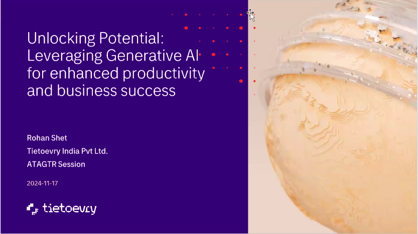 TestingRetreat's tweet photo. Day 2 Track 1 Session 4 : Unlocking Potential : Leveraging Generative AI for Enhanced Productivity and Business Success by Rohan Shet
#ATAGTR2024 #VirtualConferenceDays
@AgileTAlliance @adigindia
@rajputabhay017 @Fiserv
@Tietoevry @QAMENTOR1
@ISquareIT @SelectorsHub @TheTestChat https://t.co/Q8jMYtV70m