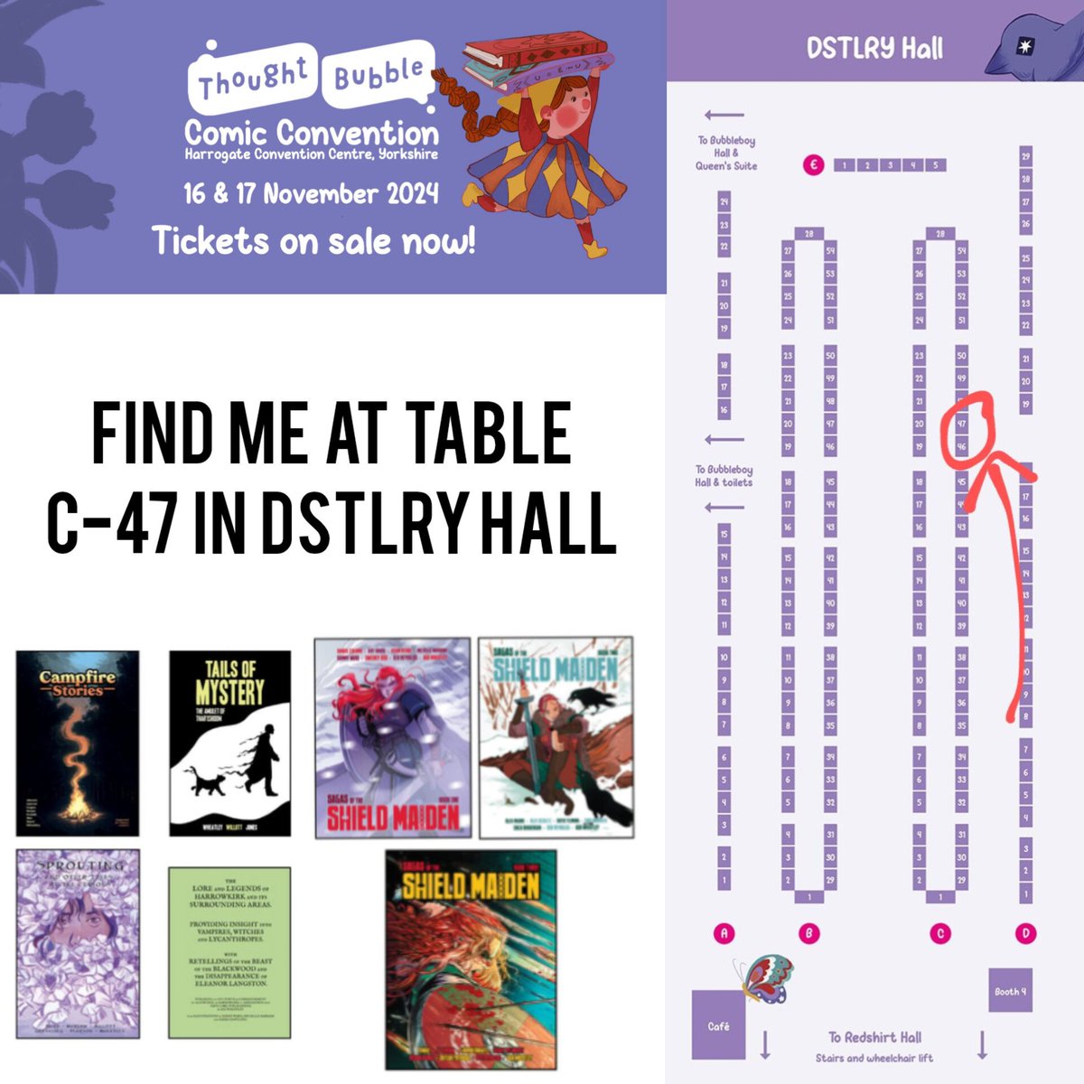 Asa Wheatley @ Tbubs C47 DSTLRY HALL (@asawheatley) on Twitter photo It's the final day of <a href="/ThoughtBubbleUK/">Thought Bubble Festival</a> !
Come find me at table C-47 in DSTLRY hall! It's the final day of <a href="/ThoughtBubbleUK/">Thought Bubble Festival</a> !
Come find me at table C-47 in DSTLRY hall!