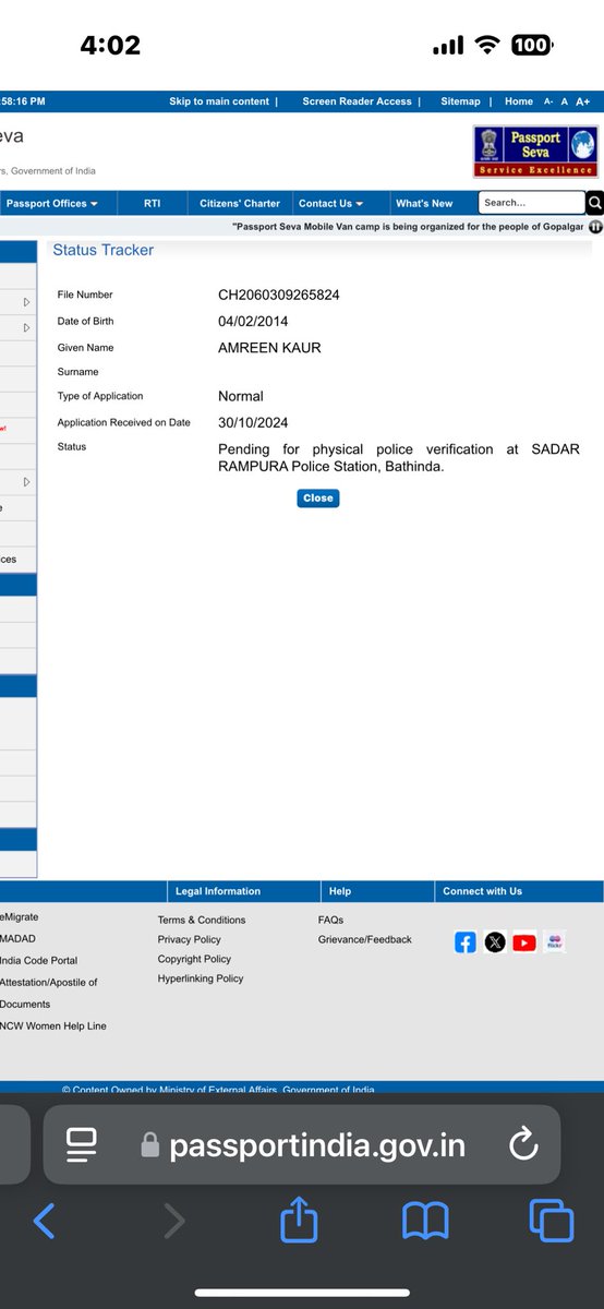 imRandeepSandhu's tweet photo. @passportsevamea  @BathindaRange   Our child passport police verification still showing pending even it has been done at sadar rampura police station 3-4 days ago https://t.co/JqFR0jEP1w