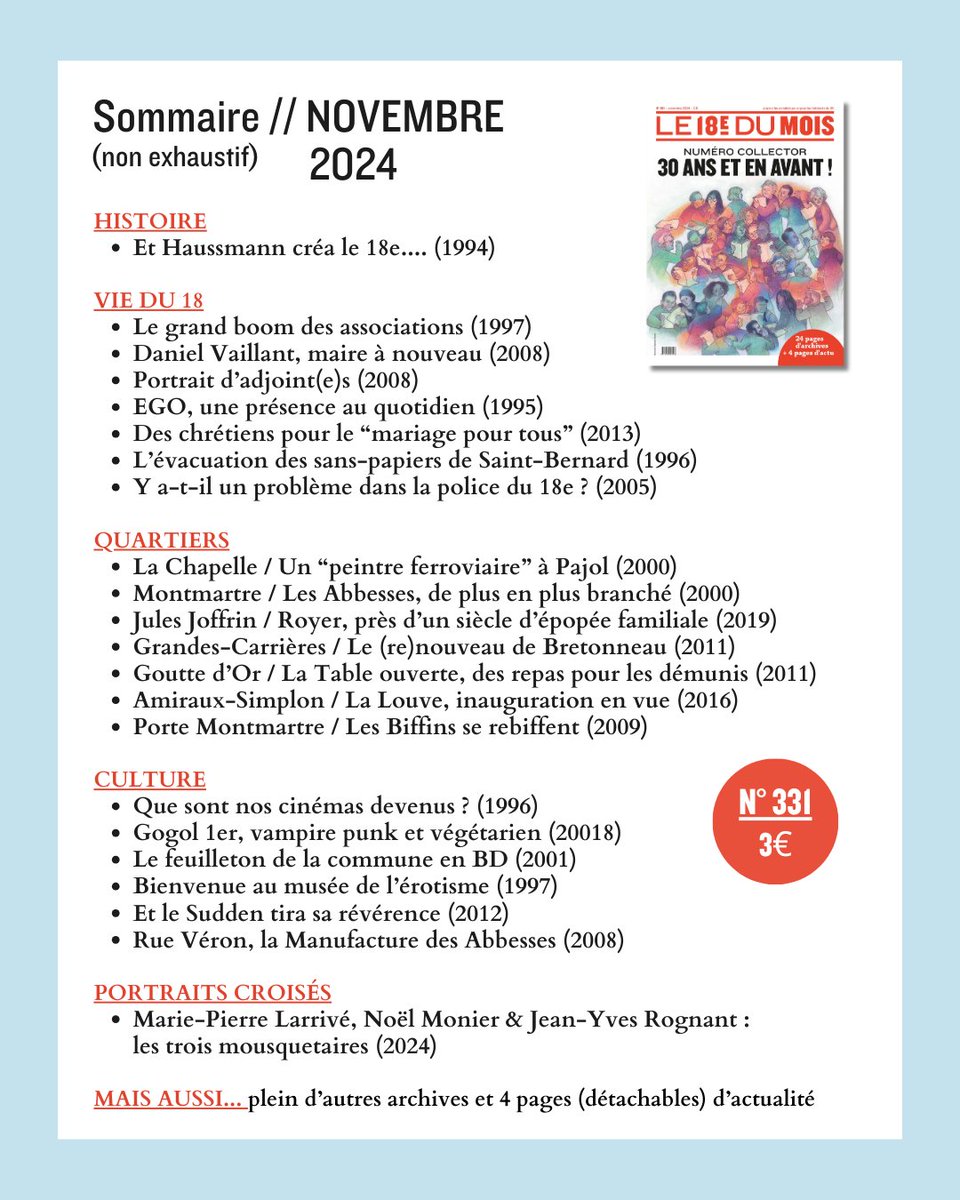 le18edumois's tweet photo. Pour ce numéro des 30 ans, un très riche sommaire qui permet d'explorer l'histoire très riche de notre arrondissement.
Vous savez ce qu'il vous reste à faire si vous ne l'avez déjà fait... https://t.co/FofAOLXhgO