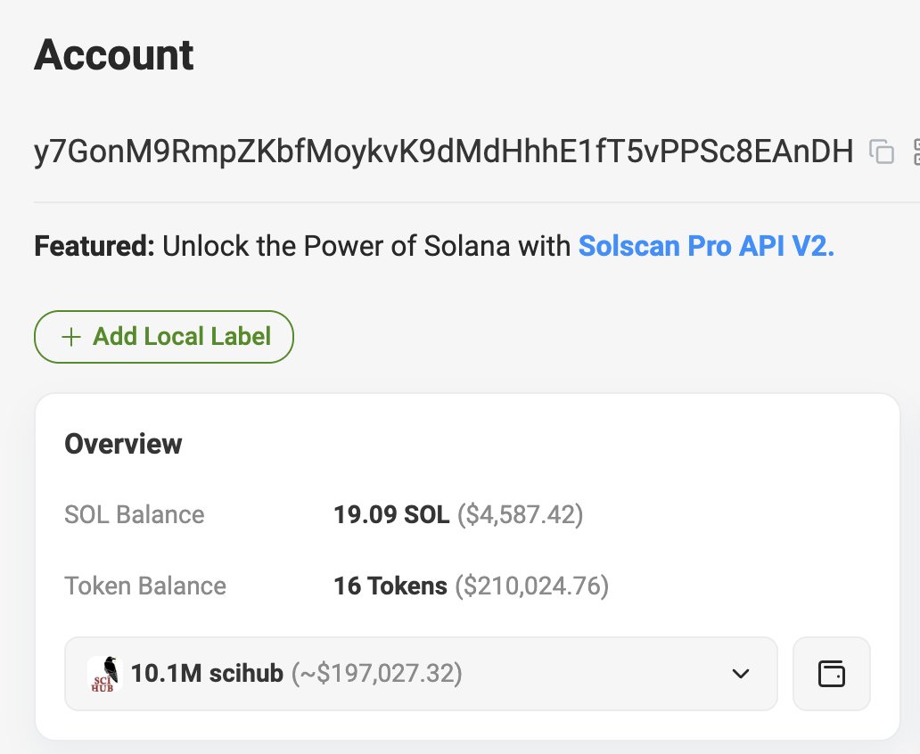 今天，在 $scihub 社区的热情建议下，成功的让 SciHub 创始人 Alexandra Elbakyan <a href="/ringo_ring/">Alexandra Elbakyan</a>  在官网添加了 Solana 捐款通道，这是坚实的一步！

我也与A姐联系上了，正在讨论具体的捐赠方案，以免对她的安全产生影响。以表诚意，我已经发了 1% 的 $scihub （1000万枚，目前价值 $200K）到 SciHub